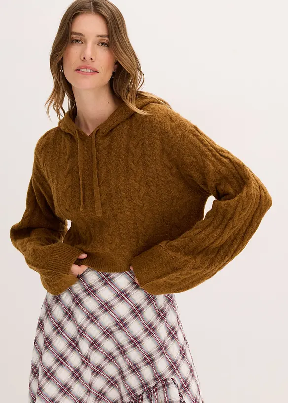 Maglione in filato grosso con cappuccio, bonprix