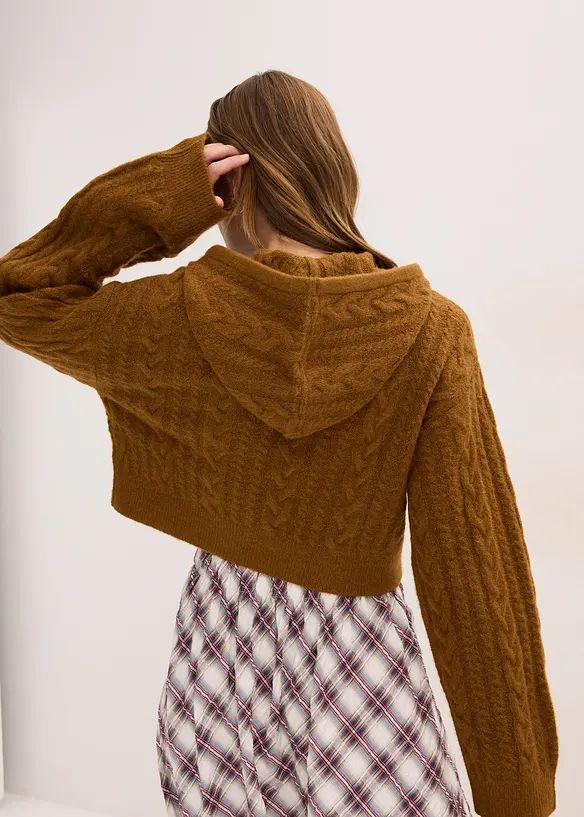 Maglione in filato grosso con cappuccio, bonprix