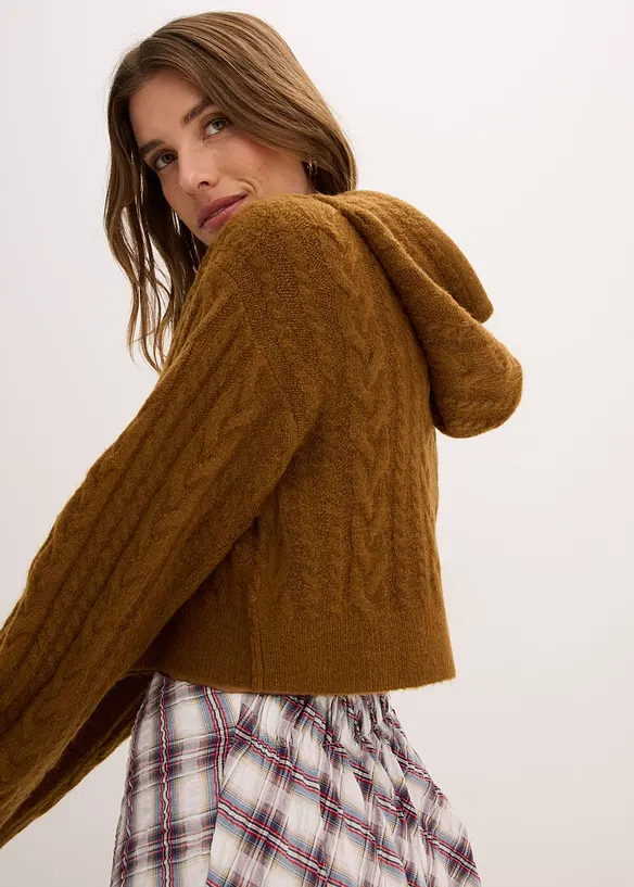 Maglione in filato grosso con cappuccio, bonprix