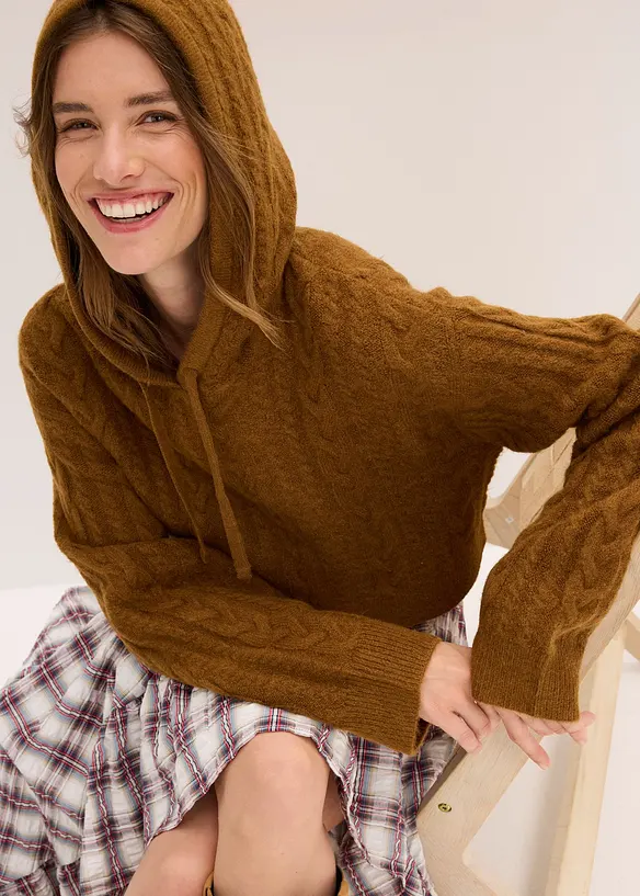 Maglione in filato grosso con cappuccio, bonprix