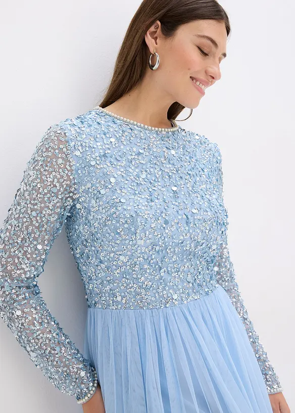 Abito lungo con ricamo e paillettes, bonprix