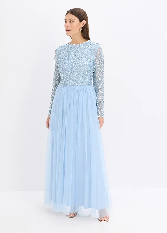 Abito lungo con ricamo e paillettes, bonprix