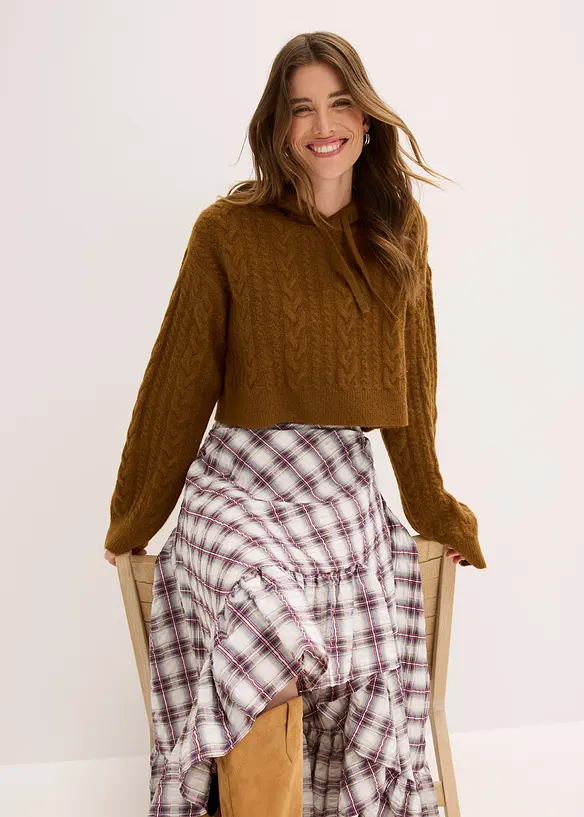 Maglione in filato grosso con cappuccio, bonprix