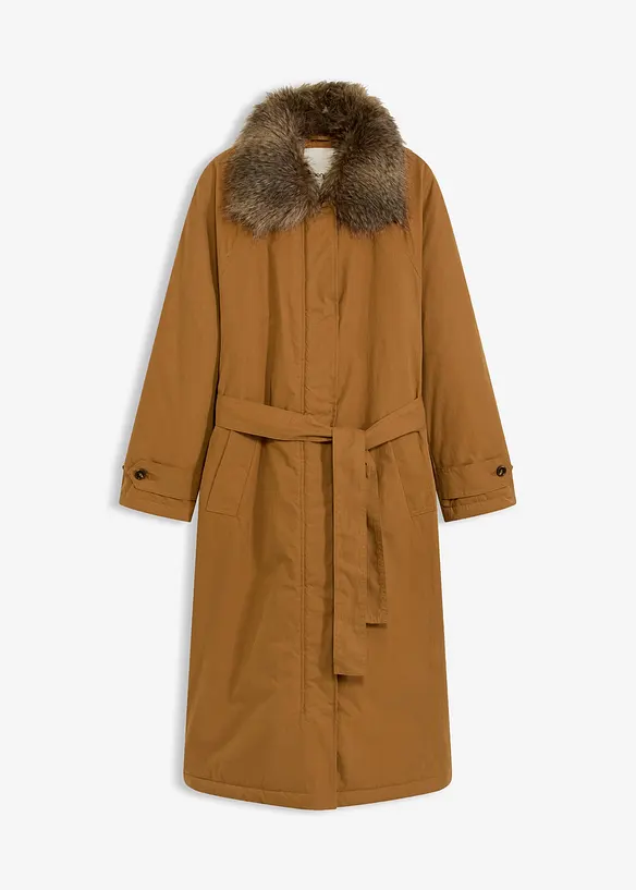 Trench imbottito con collo in pelliccia sintetica staccabile, bonprix