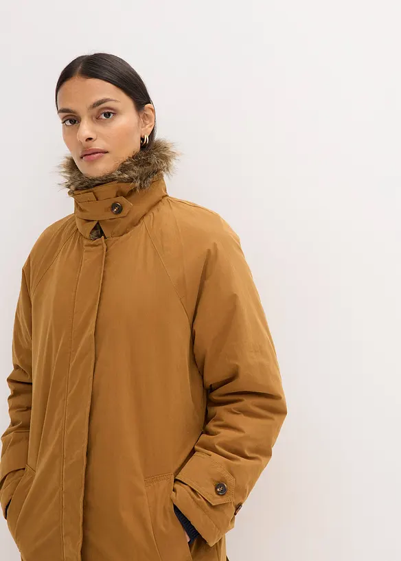 Trench imbottito con collo in pelliccia sintetica staccabile, bonprix