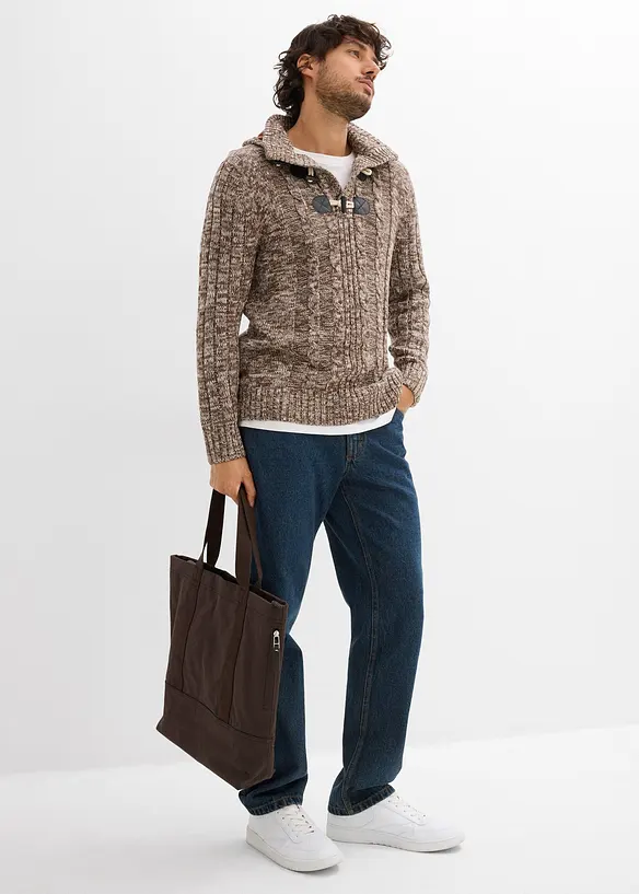 Maglione in filato grosso con cappuccio e cotone, bonprix