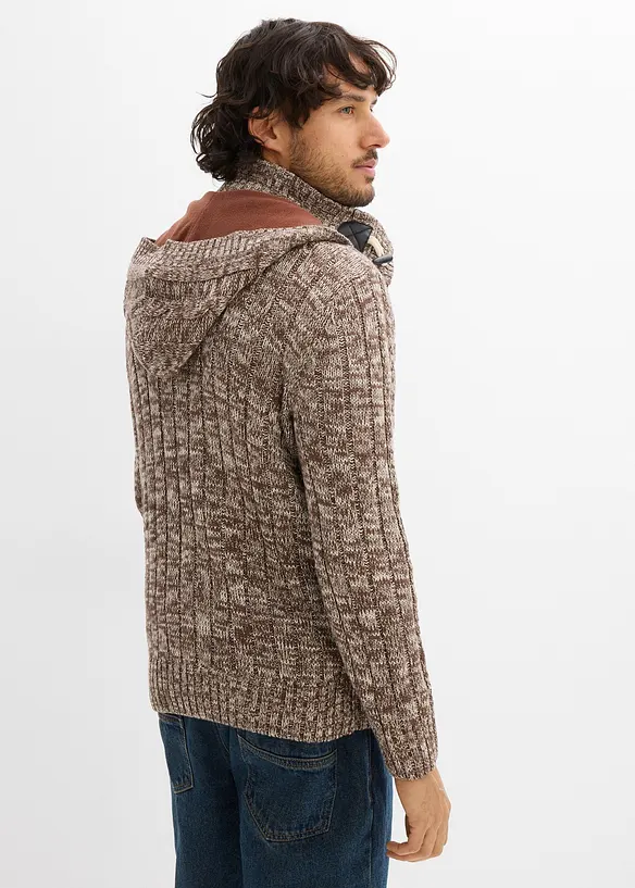 Maglione in filato grosso con cappuccio e cotone, bonprix
