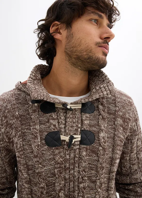 Maglione in filato grosso con cappuccio e cotone, bonprix