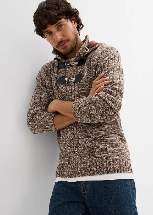 Maglione in filato grosso con cappuccio e cotone, bonprix