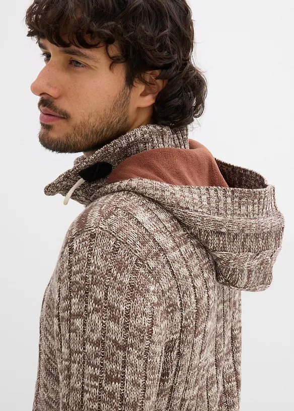Maglione in filato grosso con cappuccio e cotone, bonprix