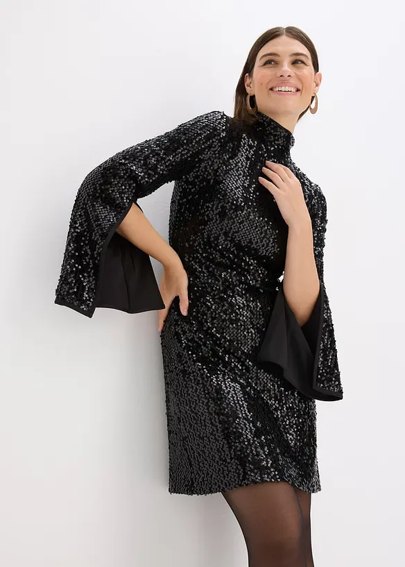 Abito con paillettes e maniche a campana, bonprix