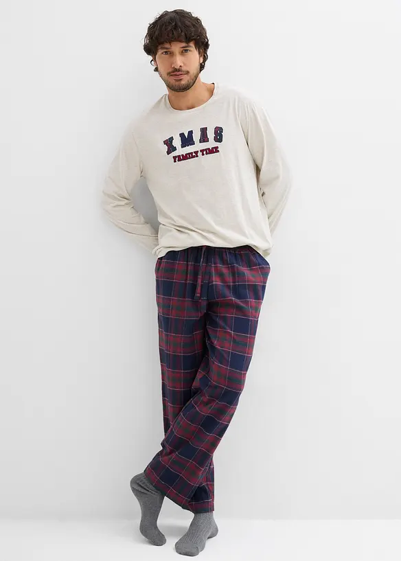 Pigiama con pantaloni in morbida flanella di cotone e sacchetto regalo, bonprix