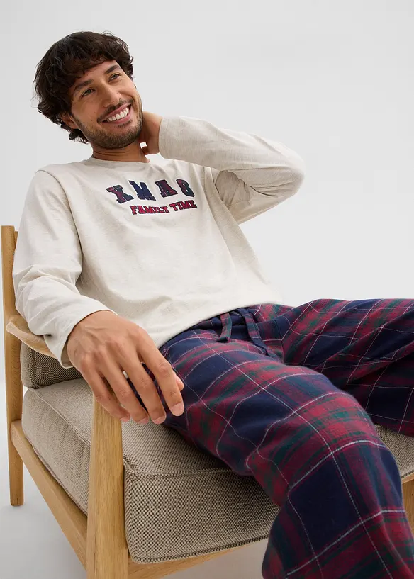 Pigiama con pantaloni in morbida flanella di cotone e sacchetto regalo, bonprix
