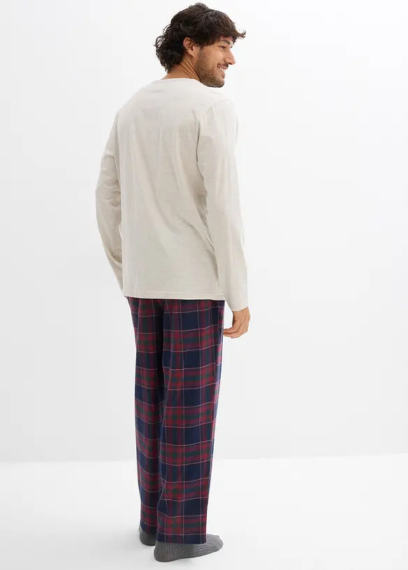Pigiama con pantaloni in morbida flanella di cotone e sacchetto regalo, bonprix