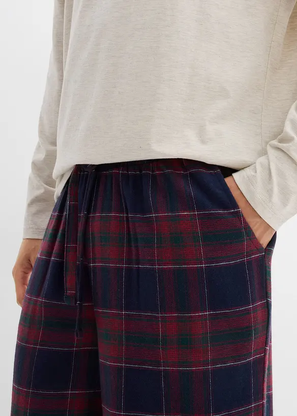 Pigiama con pantaloni in morbida flanella di cotone e sacchetto regalo, bonprix