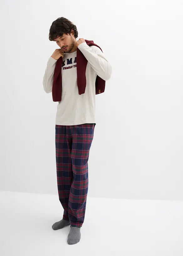 Pigiama con pantaloni in morbida flanella di cotone e sacchetto regalo, bonprix