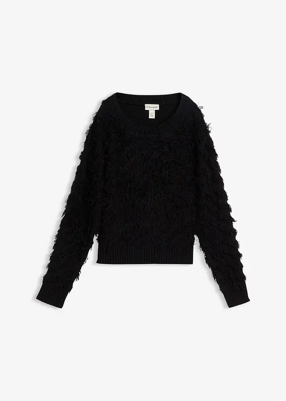 Maglione in filato grosso con frange, bonprix