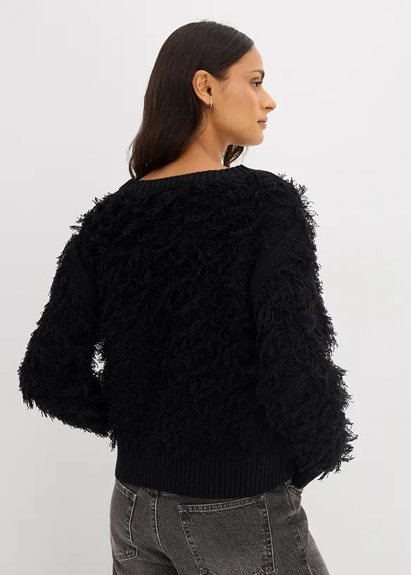 Maglione in filato grosso con frange, bonprix