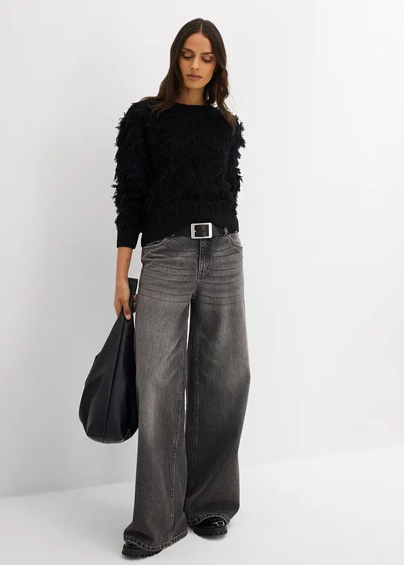 Maglione in filato grosso con frange, bonprix