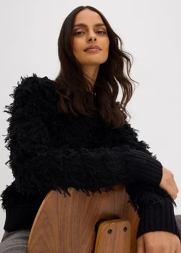 Maglione in filato grosso con frange, bonprix