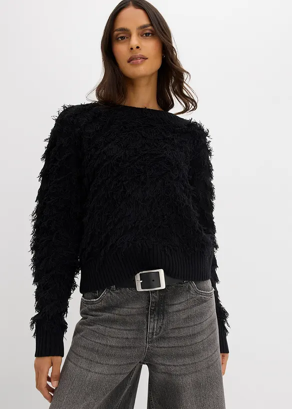 Maglione in filato grosso con frange, bonprix