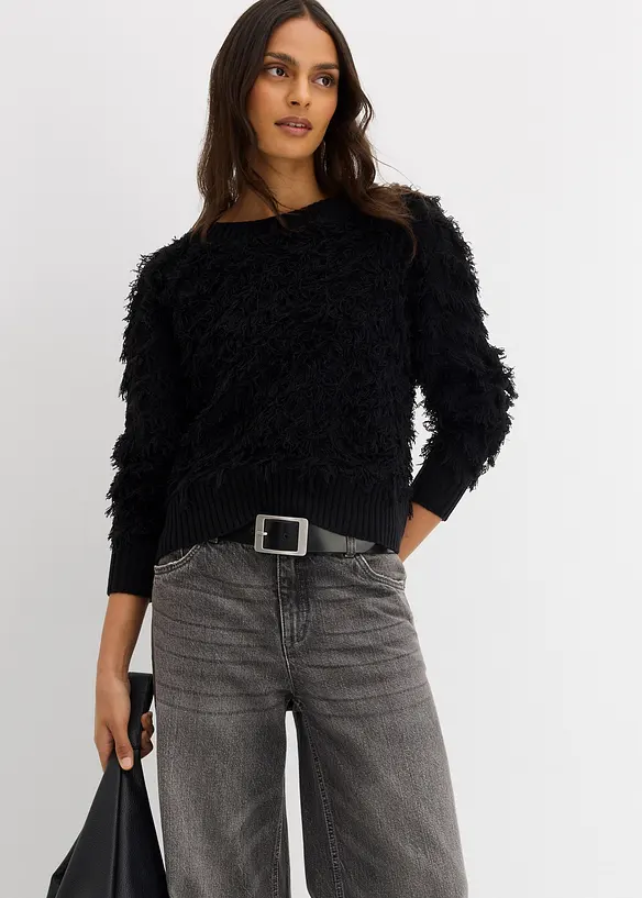 Maglione in filato grosso con frange, bonprix