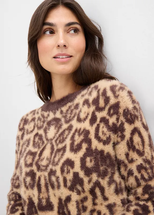 Maglione a maglia grossa in filato piumato morbido, bonprix