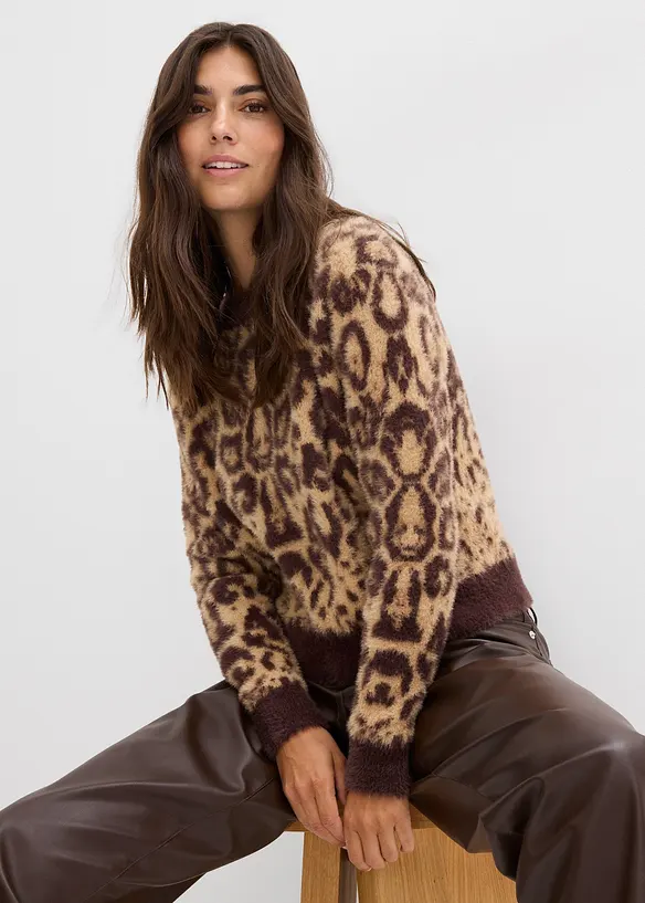 Maglione a maglia grossa in filato piumato morbido, bonprix