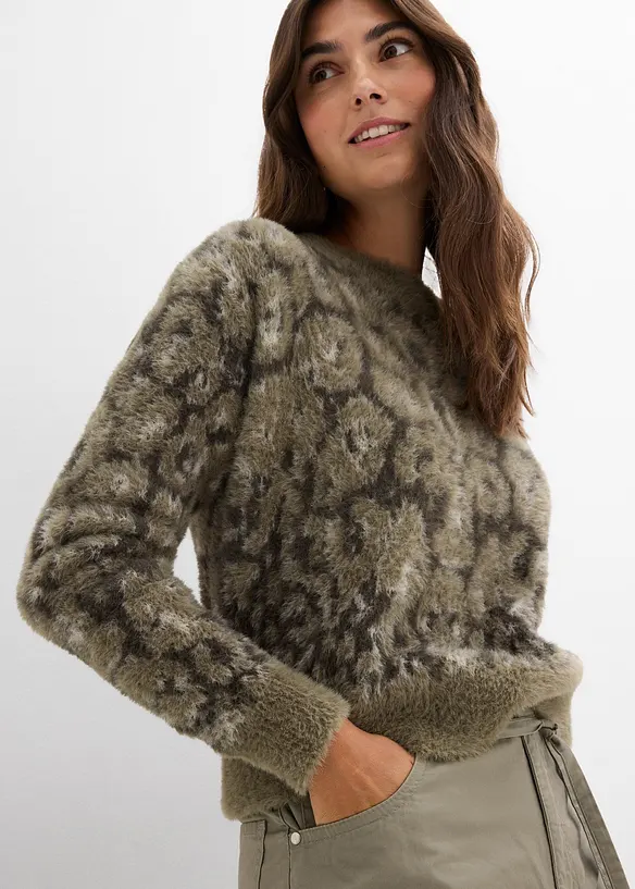 Maglione a maglia grossa in filato piumato morbido, bonprix