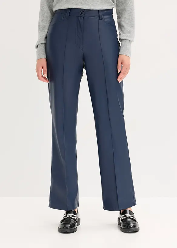 Pantaloni in similpelle con piega, wide leg, bonprix