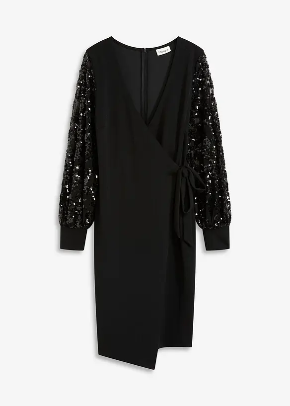 Abito midi con paillettes alle maniche, bonprix