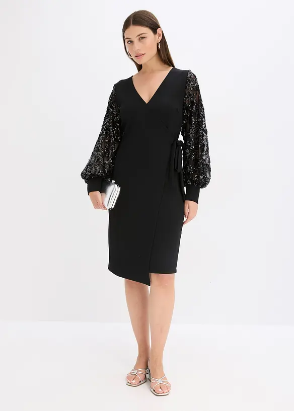 Abito midi con paillettes alle maniche, bonprix