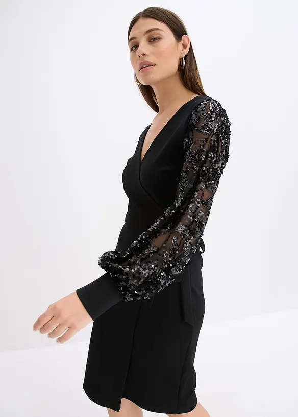 Abito midi con paillettes alle maniche, bonprix