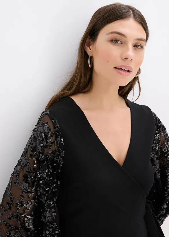 Abito midi con paillettes alle maniche, bonprix