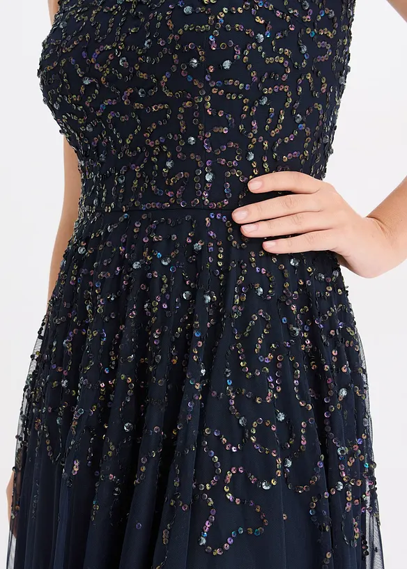 Abito asimmetrico con paillettes ricamate, bonprix