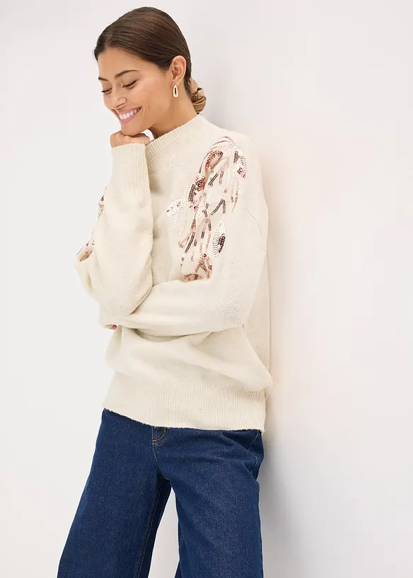 Maglione oversize con paillettes, bonprix