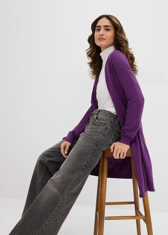Cardigan lungo con bordi arrotolati, bonprix
