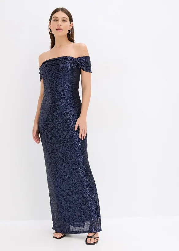 Abito in paillettes a spalle scoperte, bonprix