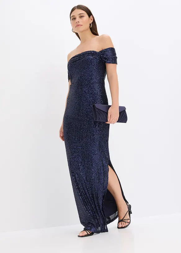 Abito in paillettes a spalle scoperte, bonprix