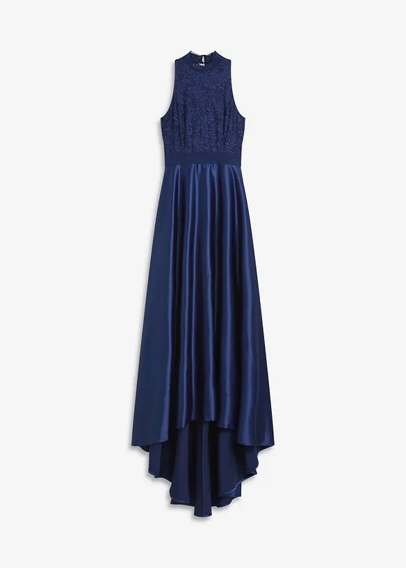 Abito lungo in satin lucido con pizzo, bonprix