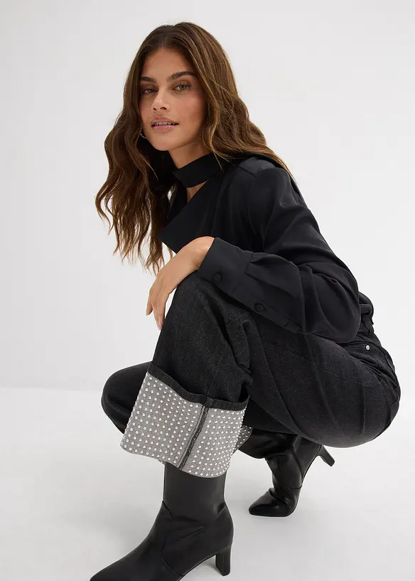 Jeans straight con risvolto, vita alta, bonprix