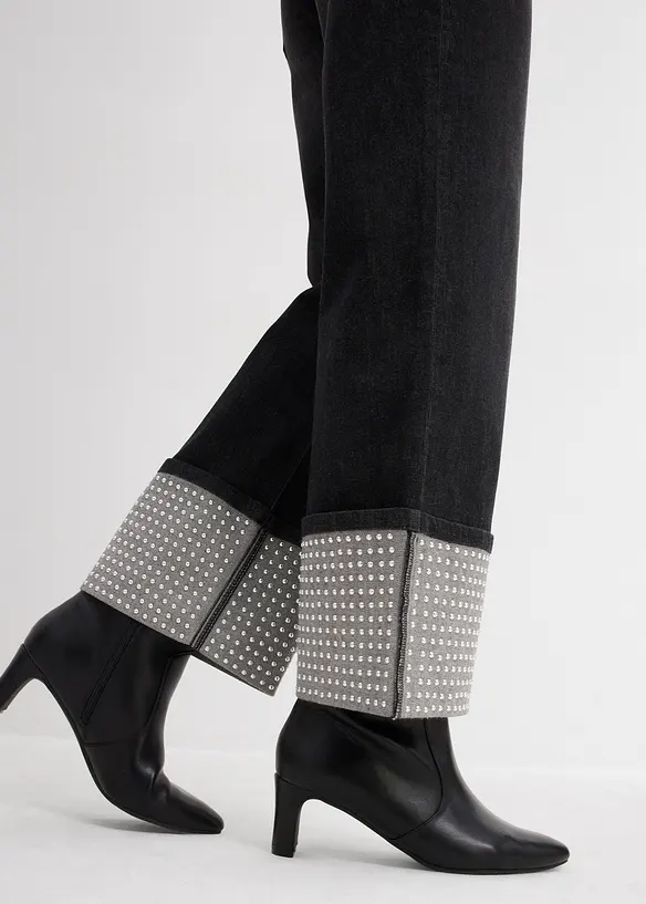 Jeans straight con risvolto, vita alta, bonprix