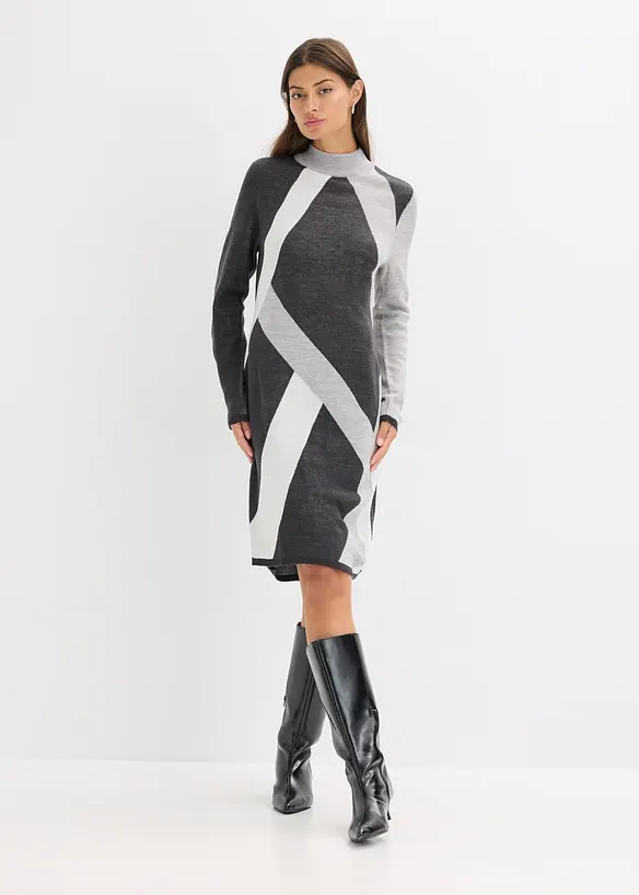 Abito in maglia jacquard con righe moderne, bonprix