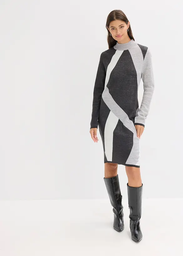 Abito in maglia jacquard con righe moderne, bonprix