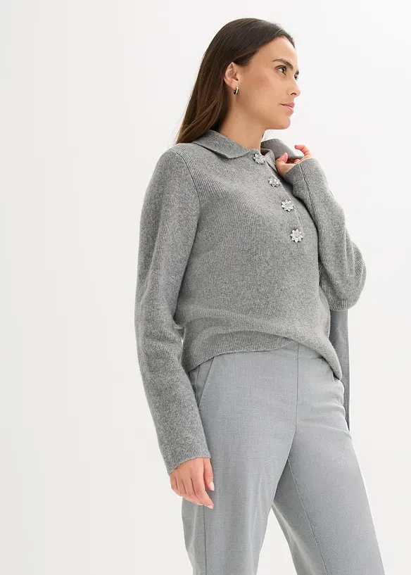 Maglione polo con percentuale di lana, bonprix