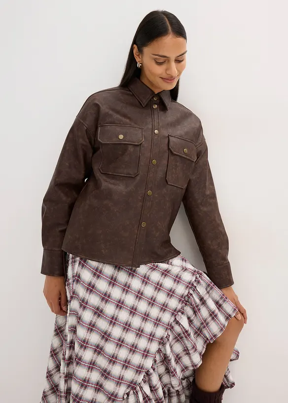 Camicia in similpelle effetto usato, bonprix