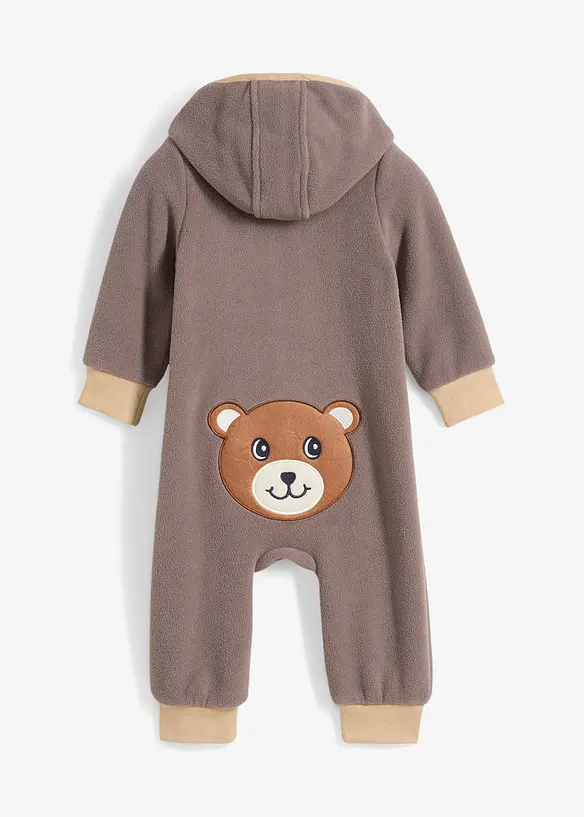 Tutina in pile con cappuccio e applicazione a forma di orsetto, bonprix