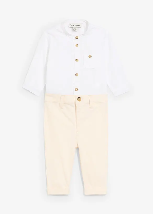 Camicia a body e pantaloni chino in puro cotone (set 2 pezzi), bonprix