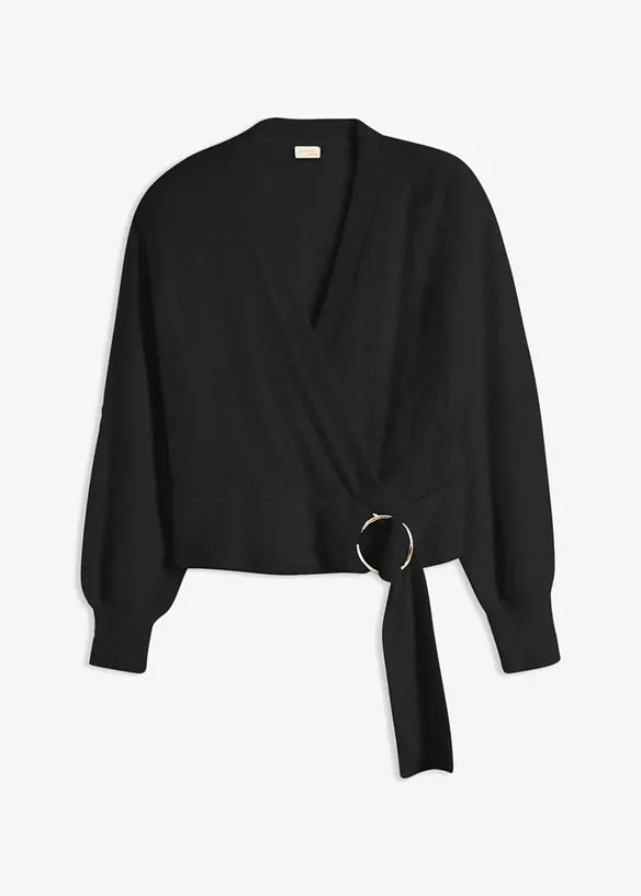 Maglione incrociato con accessorio, bonprix
