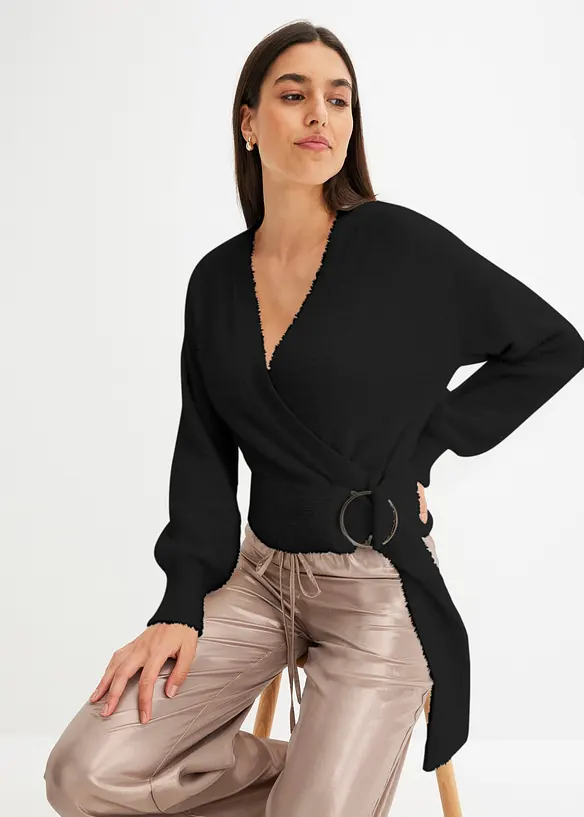 Maglione incrociato con accessorio, bonprix
